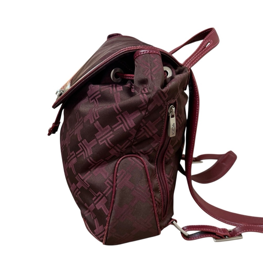 Tumi Burgundy Monogram Nylon Backpack Tote Leather Trim Travel Bag Medium - Picture 4 of 13